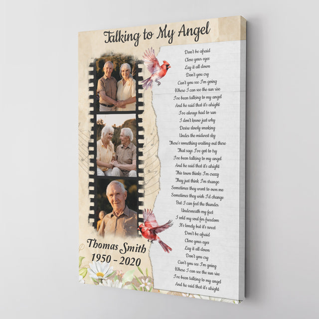 Custom Photo Cardinal Memorial Canvas, Vintage-Style with Song Lyrics