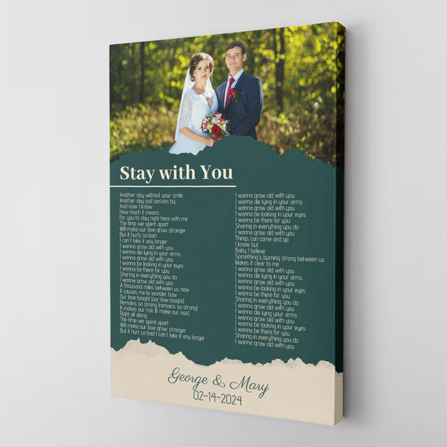 Custom Photo Song Lyrics Name Date Vintage Green Canvas Print