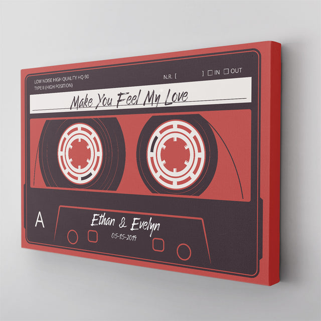 Custom Song Name, Customizable Name And Date, Red Cassette Tape Canvas Wall Art