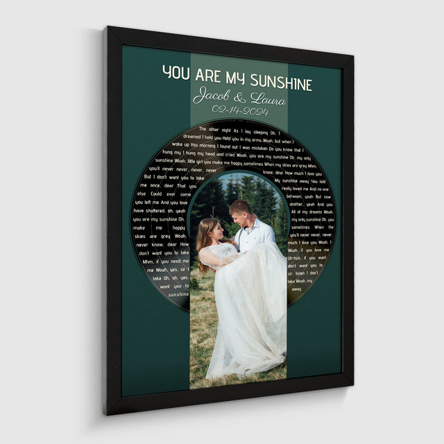 Photo Song Lyrics Vintage Green Framed Art Print, Custom Song Lyrics Name Date