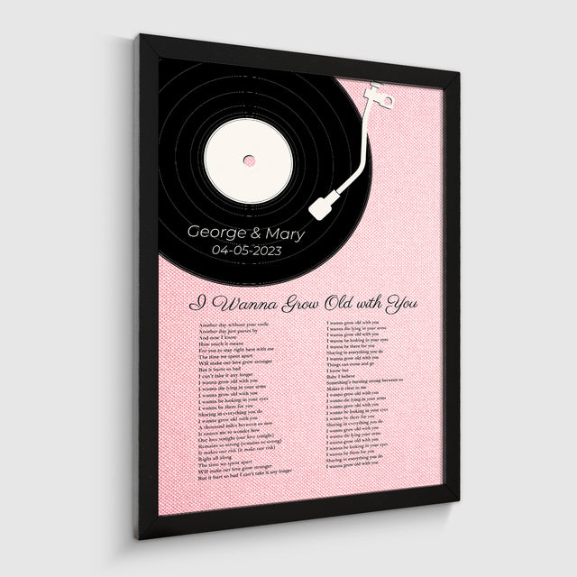 Tickled Pink Vinyl Record Framed Art Print, Custom Song Lyrics & Name