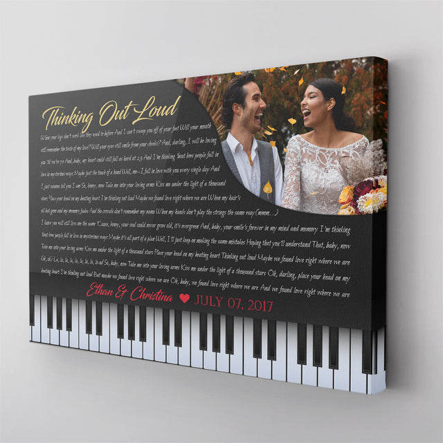 Custom Song Lyrics, Customizable Text And Upload Photo, Piano Art, Canvas Wall Art