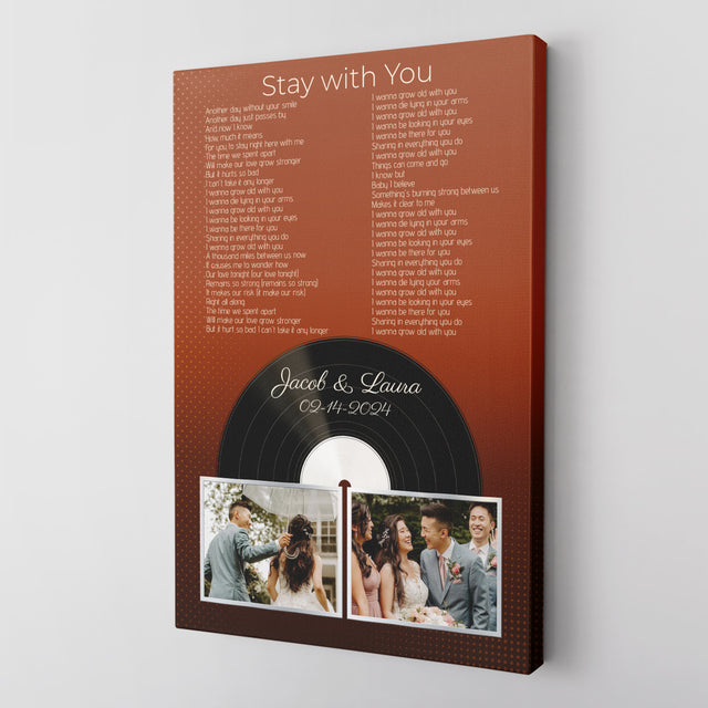 Personalized 2-Photo Song Lyrics Vintage Orange Canvas Print