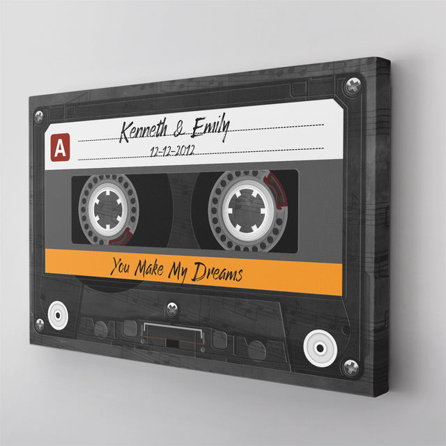Custom Song Name, Customizable Name And Date Cassette Tape Canvas Wall Art