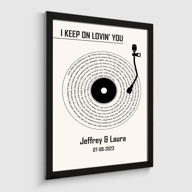 White Vinyl Record Framed Art Print, Custom Name & Song Lyrics