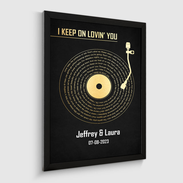 Personalized Song Lyrics & Name, Black Vinyl Record Framed Art Print