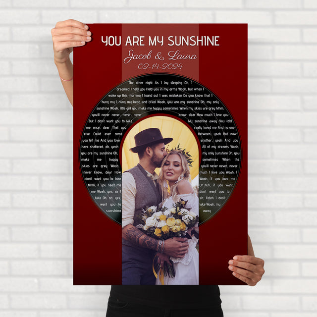 Vintage Maroon Framed Art Print, Custom Song Lyrics Name Date