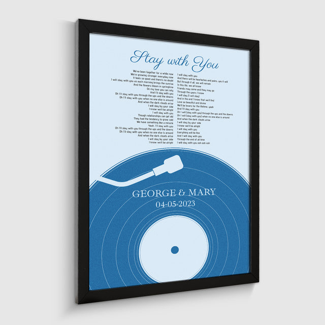 Personalized Frame With Song Lyrics, Pastel Blue Vinyl Record Framed Art Print
