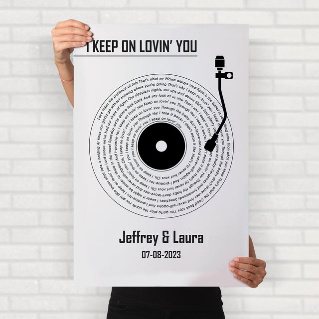 White Vinyl Record Framed Art Print, Custom Name & Song Lyrics