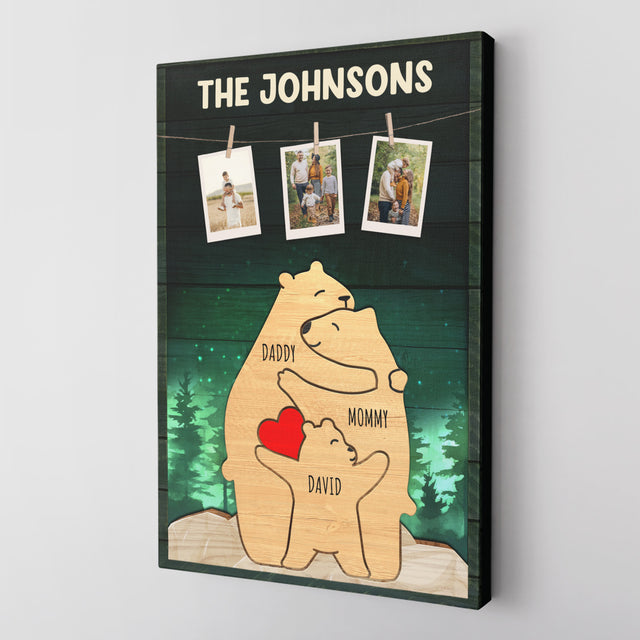 Personalized Bear Galaxy Canvas, Bear Family Puzzle Style, Custom Family Name