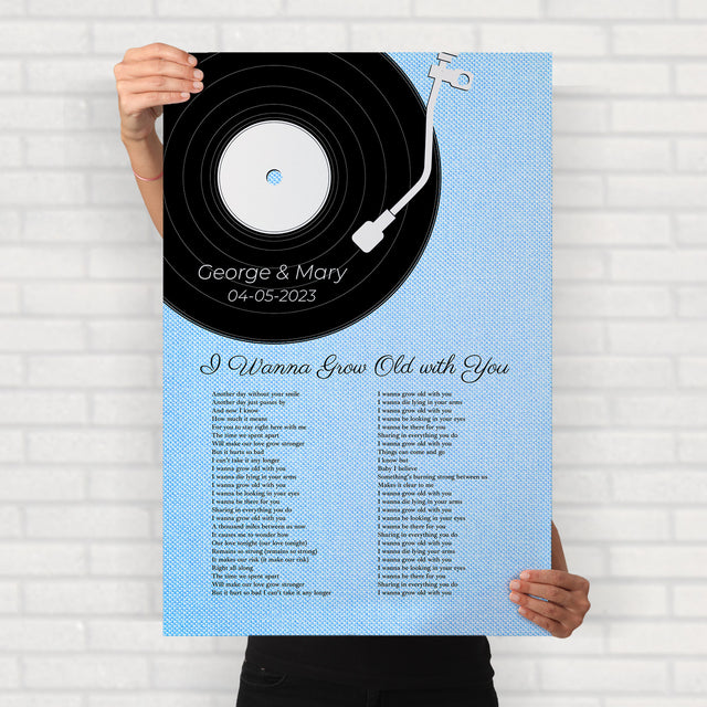 Custom Song Lyrics On Wall Art, Ice Blue Vinyl Record Pastel Framed Art Print