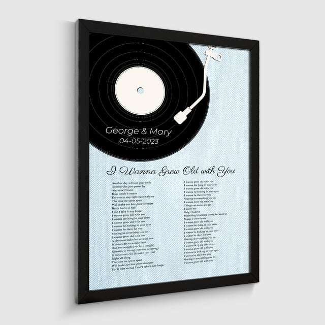Custom Song Lyrics On Wall Art, Ice Blue Vinyl Record Pastel Framed Art Print