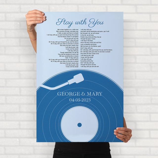 Personalized Frame With Song Lyrics, Pastel Blue Vinyl Record Framed Art Print