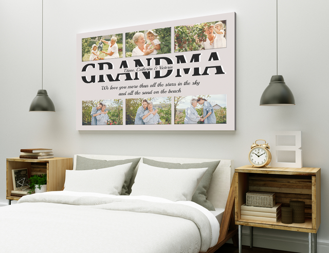 Grandma Custom Text and Photo - Customizable Light Grey Background Canvas
