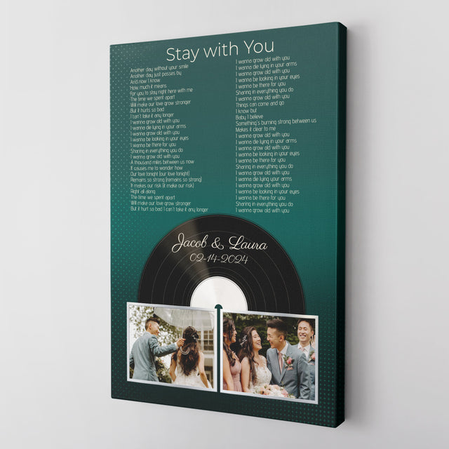 Personalized 2-Photo Song Lyrics Vintage Green Canvas Print