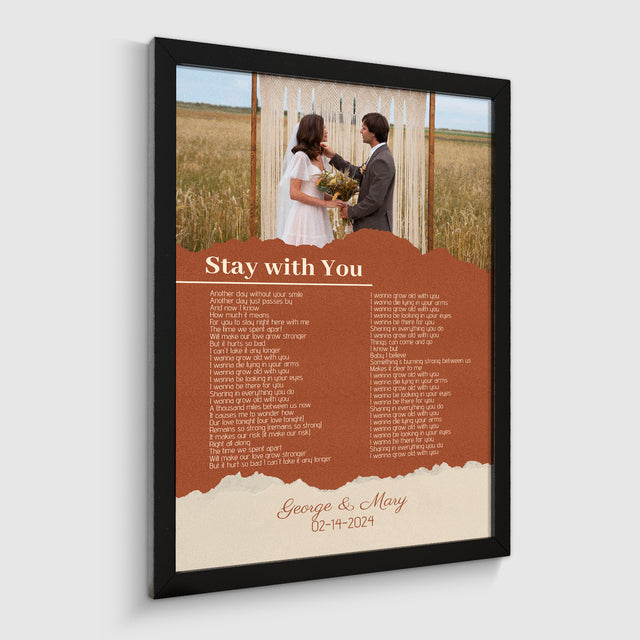 Photo Song Lyrics Orange Framed Art Print, Custom Song Lyrics Name Date