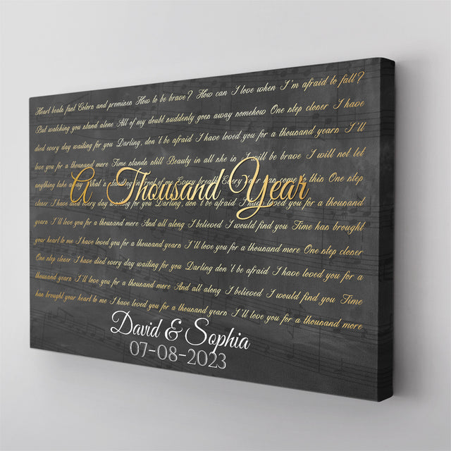 Minimalist Gold Lyrics Canvas, Custom Song Lyrics On Canvas