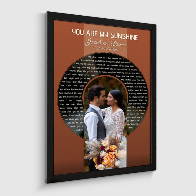 Photo Song Lyrics Vintage Orange Framed Art Print, Custom Song Lyrics Name Date