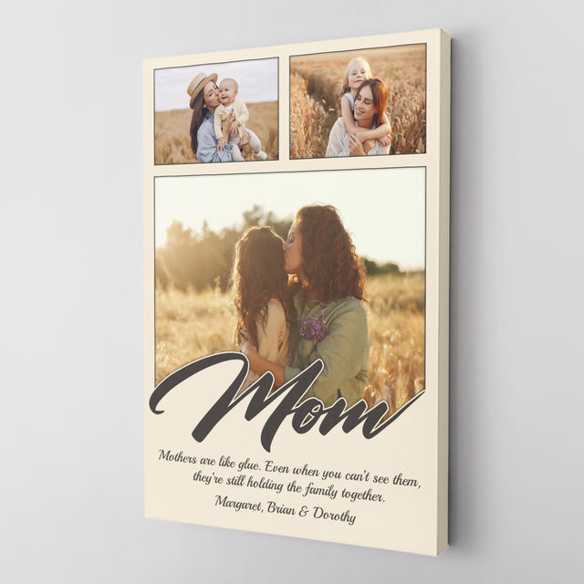 Personalized Mom Text & Photo Collage Canvas Custom 3 Pictures