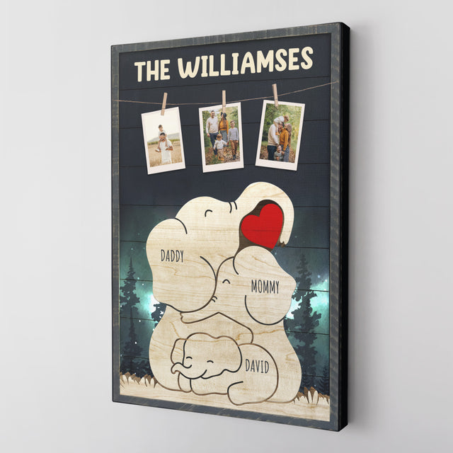 Personalized Elephant Galaxy Canvas, Elephant Family Puzzle Style, Custom Family Name