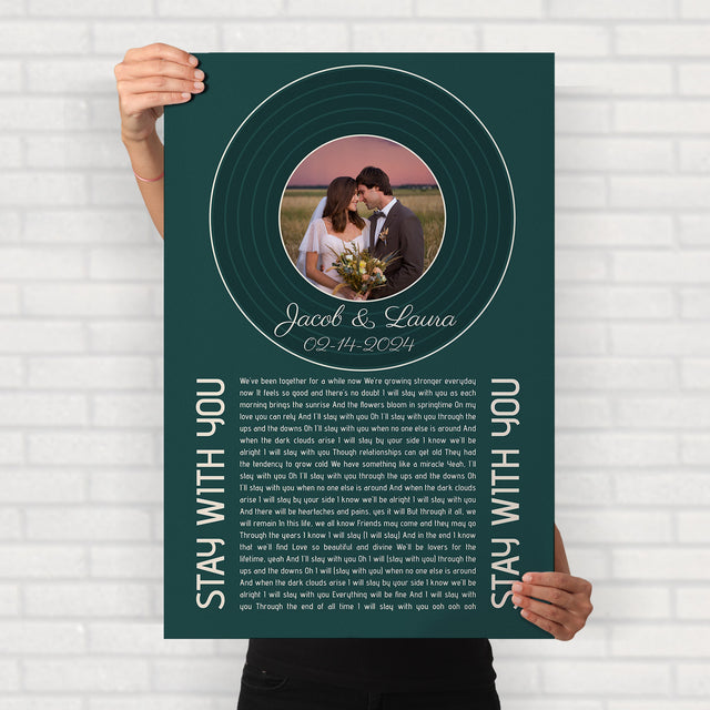 Forest Green Circular Photo Framed Art Print, Custom Song Lyrics Name Date