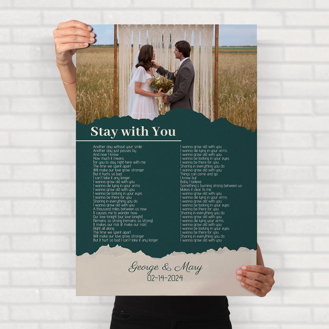 Photo Song Lyrics Green Framed Art Print, Custom Song Lyrics Name Date