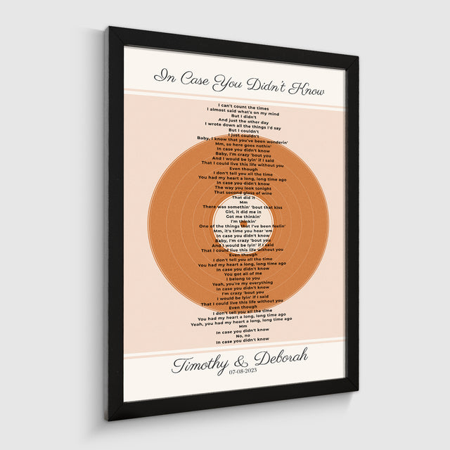 Personalized Song Lyrics & Date, Sandy Vinyl Record Framed Art Print