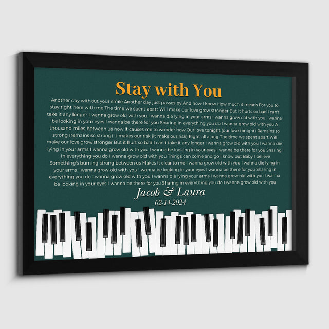 Custom Song Lyrics & Name, Vintage Green Piano Design Framed Art Print