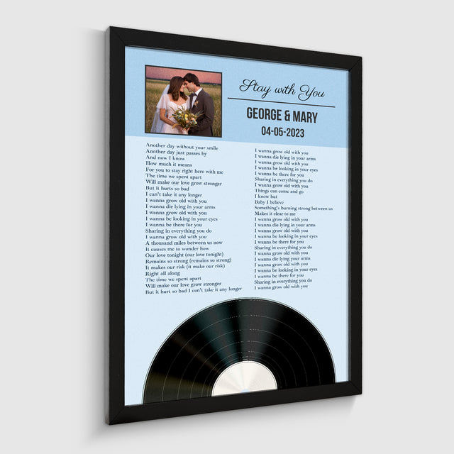 Personalized Favorite Song Lyrics, Ice Blue Framed Art Print with Your Own Photo