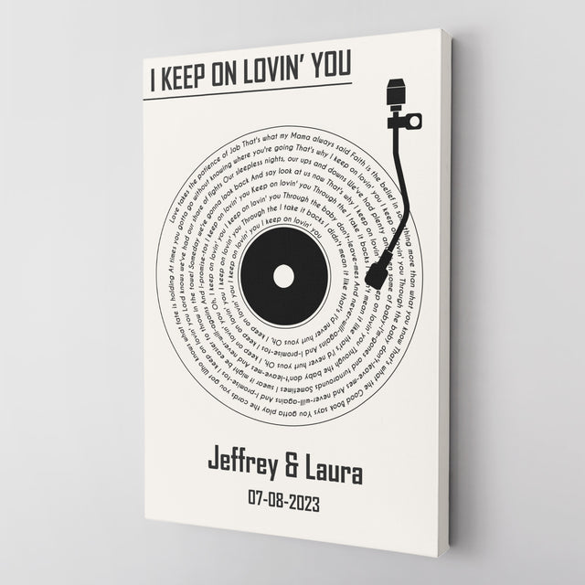 Custom Song Lyrics Vinyl Record White Canvas Print