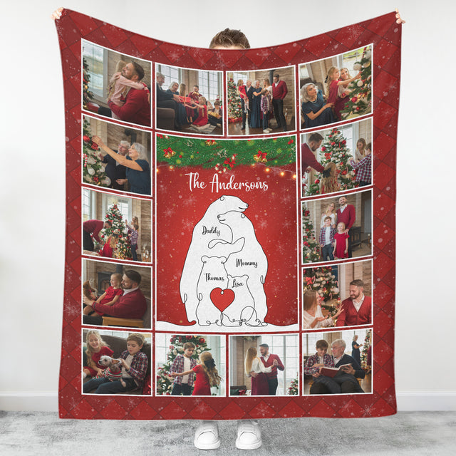 Personalized Family Photo Blanket, Polar Bear One Line Art