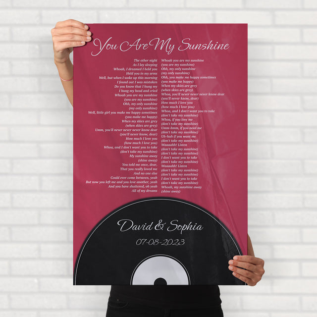 Personalized Song Lyrics & Name, Vinyl Record Style Framed Art Print