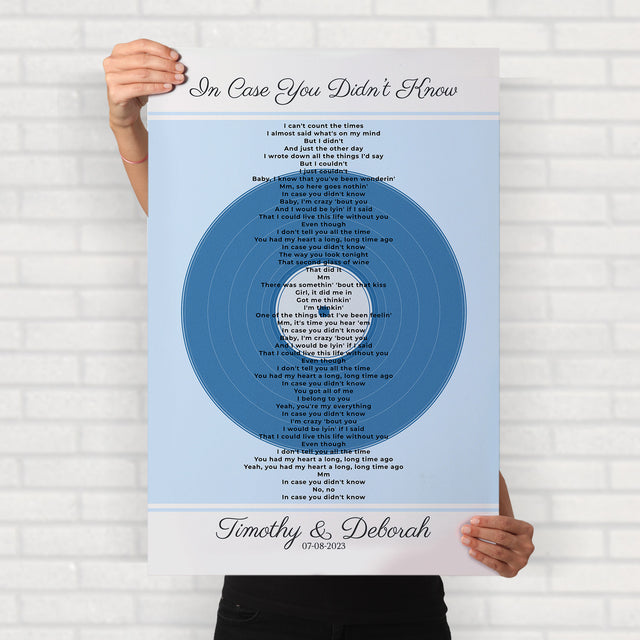 Personalized Frame Song Lyrics With Date, Ice Blue Vinyl Record Framed Art Print