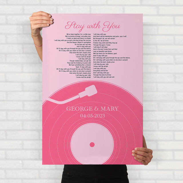 Pastel Pink Vinyl Record Framed Art Print, Customize Song Lyrics & Name