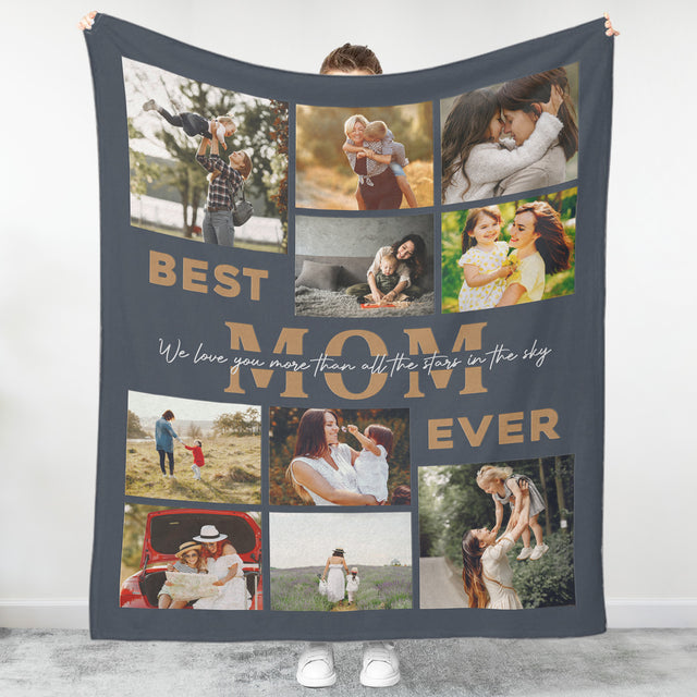 Best Mom Ever Custom Photo Collage, 10 Pictures, Customizable Text Blanket