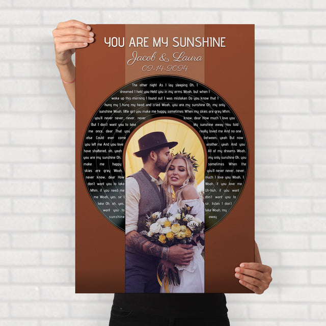 Photo Song Lyrics Vintage Orange Framed Art Print, Custom Song Lyrics Name Date