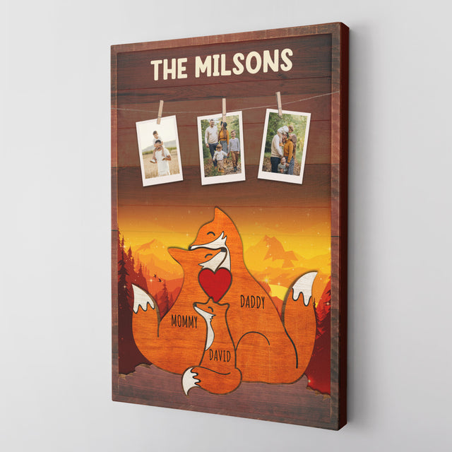 Personalized Fox Galaxy Canvas, Fox Family Puzzle Style, Custom Family Name