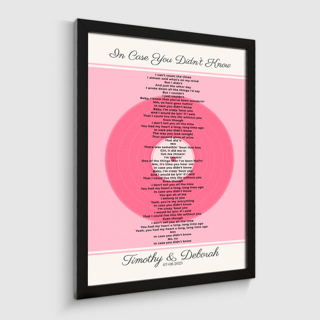 Personalized Song Lyrics, Tickled Pink Vinyl Record Framed Art Print