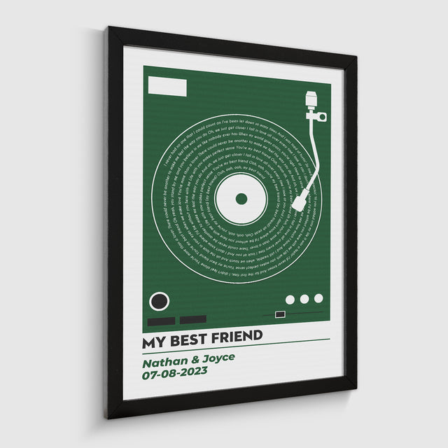 Personalized Vinyl Record Lyrics Framed Art Print, Custom Song & Name