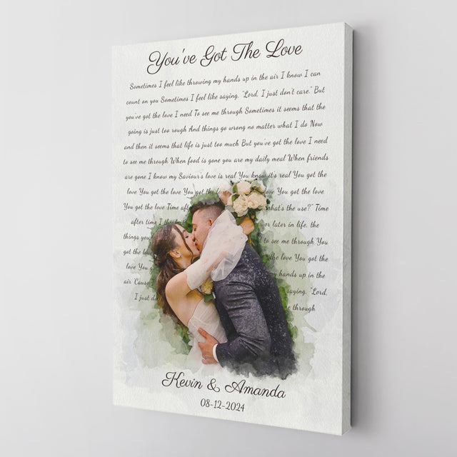 Personalized Song Lyrics & Watercolor Photo Canvas