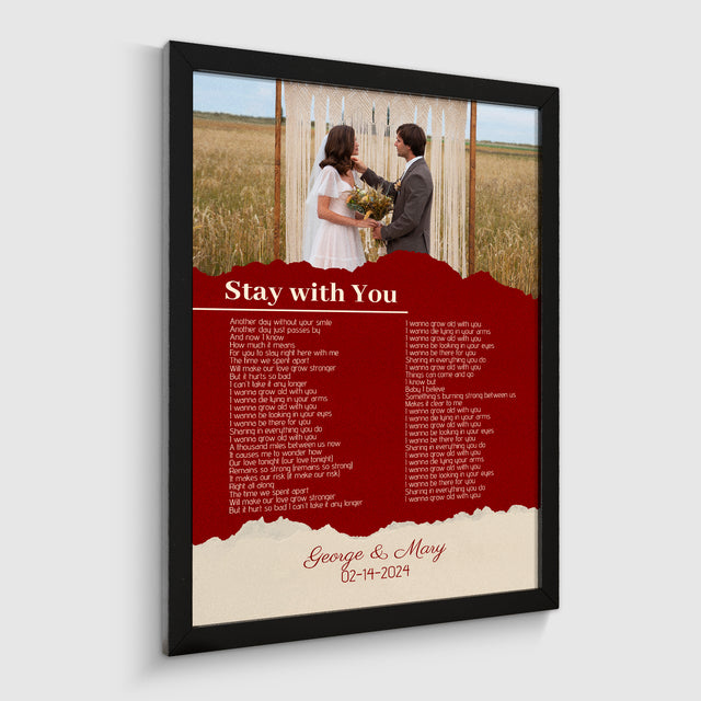 Maroon Framed Art Print, Custom Song Lyrics Name Date