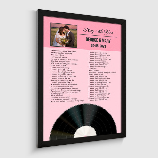 Tickled Pink Framed Art Print, Personalized Song Lyrics & Photo