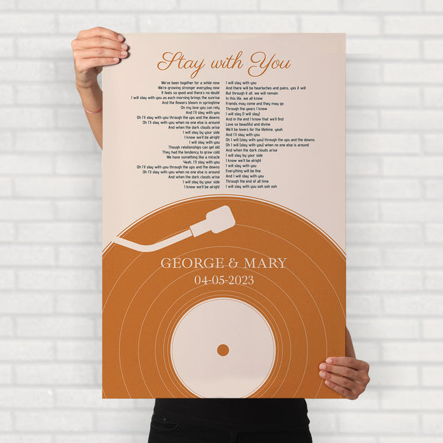Pastel Sand Vinyl Record Framed Art Print, Custom Song Lyrics & Photo