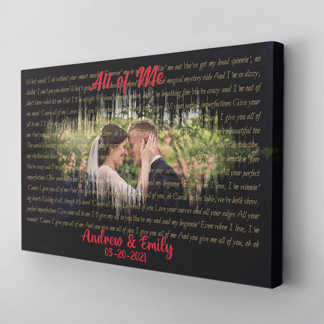 Custom Song Lyrics, Customizable Text And Upload Photo, Canvas Wall Art