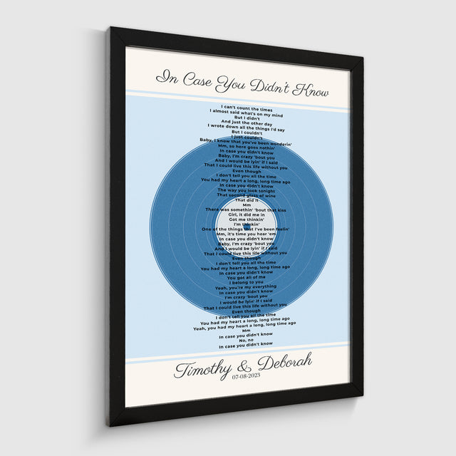 Personalized Frame Song Lyrics With Date, Ice Blue Vinyl Record Framed Art Print
