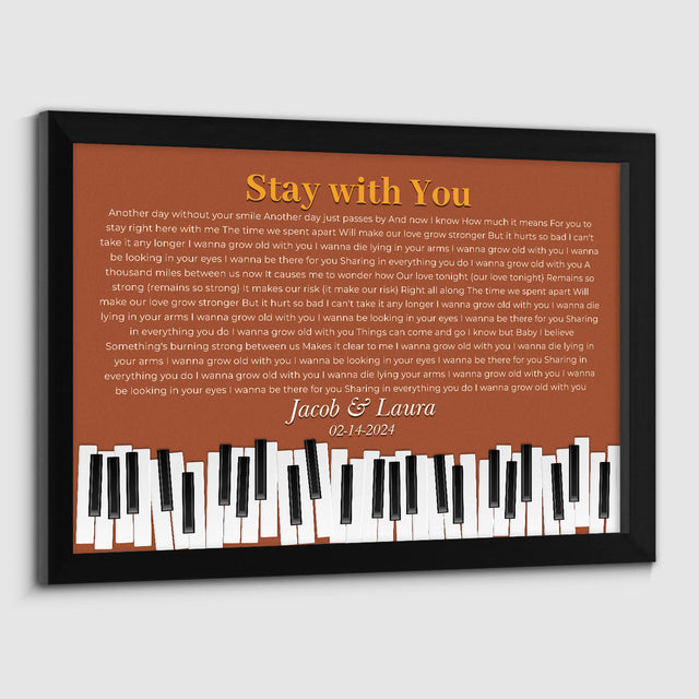 Custom Song Lyrics & Name, Vintage Orange Piano Design Framed Art Print