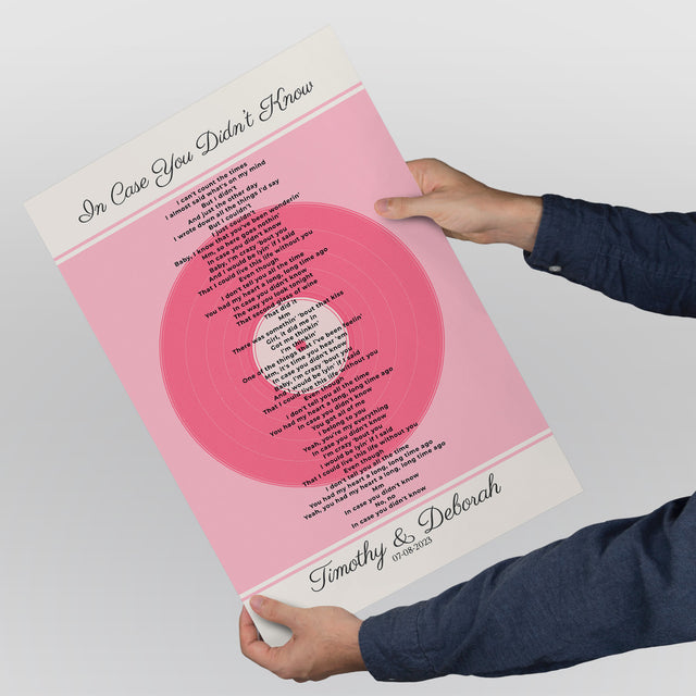 Personalized Song Lyrics, Tickled Pink Vinyl Record Framed Art Print