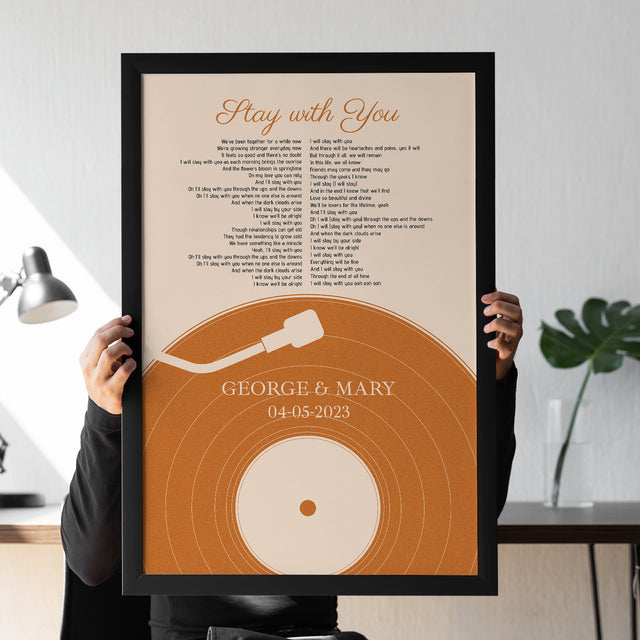 Pastel Sand Vinyl Record Framed Art Print, Custom Song Lyrics & Photo