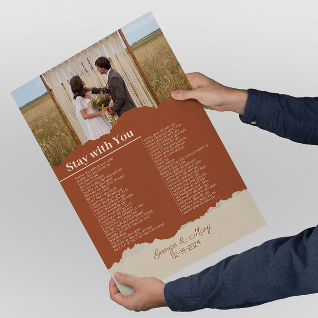 Photo Song Lyrics Orange Framed Art Print, Custom Song Lyrics Name Date