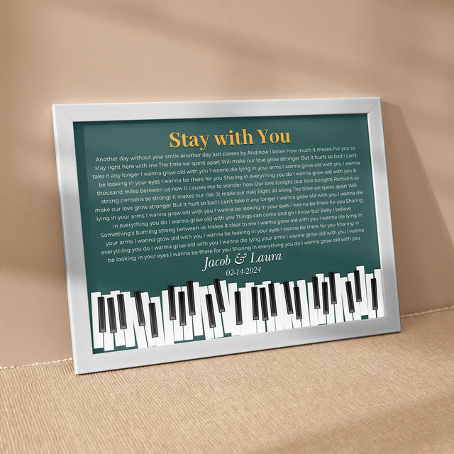 Custom Song Lyrics & Name, Vintage Green Piano Design Framed Art Print